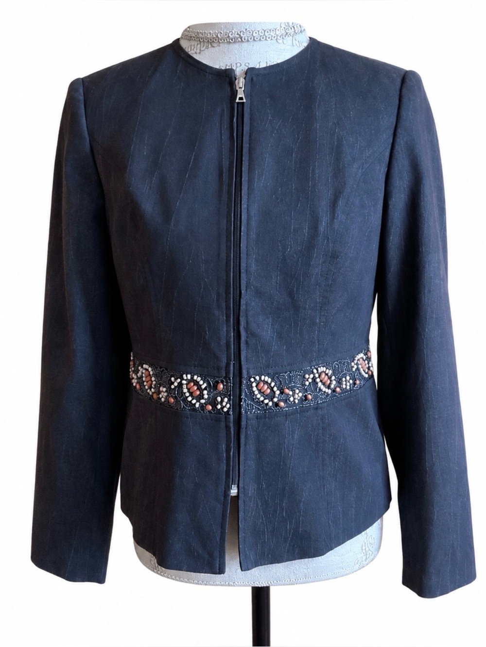 BURKE AVENUE Black Embellished Zip Front Blazer Size 8